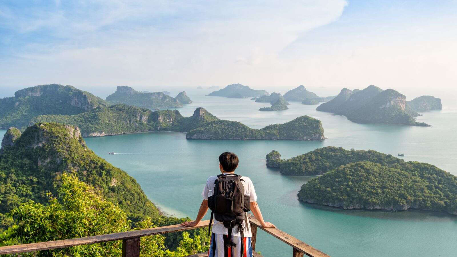 Traveler overlooking islands