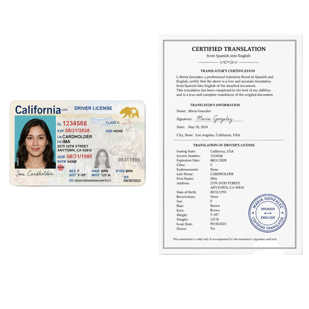 Driver's license with its international translation